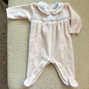 Lyda Baby Pink Smocked Velour Footie